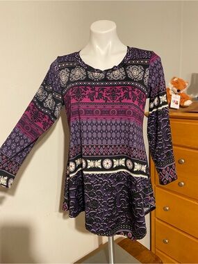 Sunny Taylor Purple and Pink Printed Long Sleeve Tunic